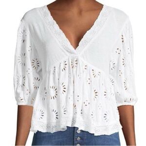 Free People Sweeter Side White Eyelet Lace Cropped Top Size XS